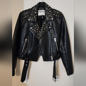 Pistola Black Leather Jacket with Stud Accents